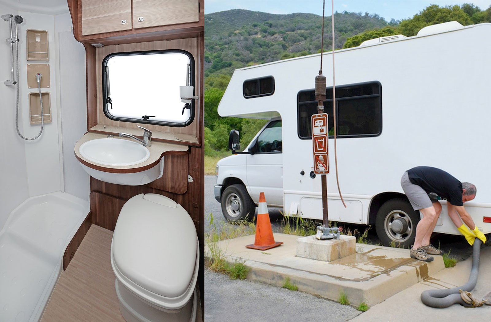 Portable RV/camper toilet and holding tank setup in Arvada, Colorado