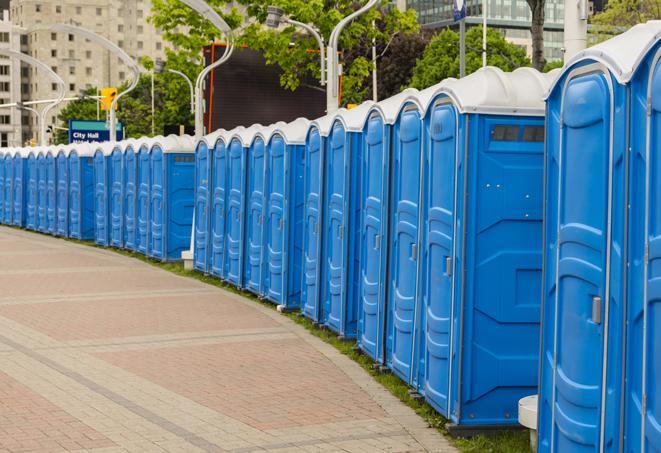 Seasonal porta potty units set up at a Arvada, Colorado venue